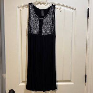 Design History Black Tank Dress with White Embroidered Yoke